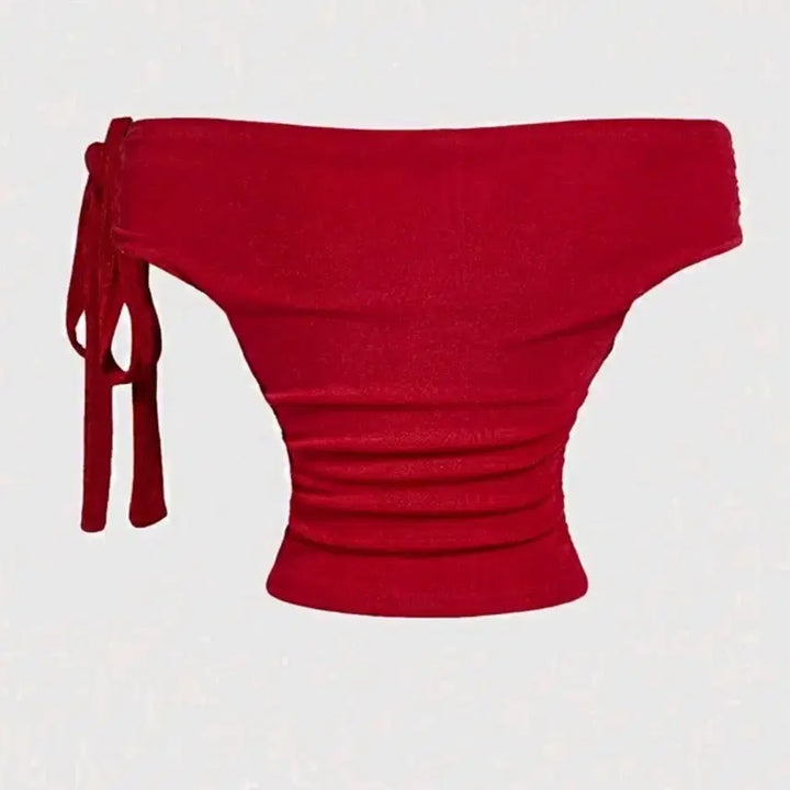 [BUNJANG] Off-Shoulder Red Short-Sleeved Top / 오프숄더 레드 반팔