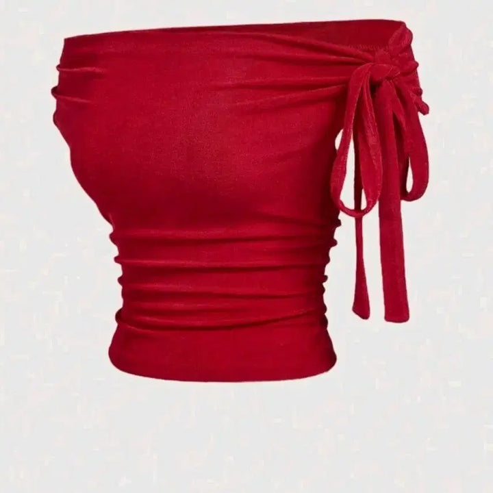 [BUNJANG] Off-Shoulder Red Short-Sleeved Top / 오프숄더 레드 반팔