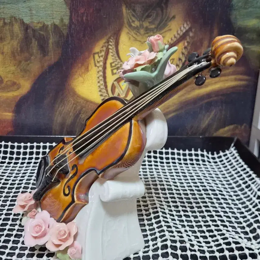 [BUNJANG] Via Veneto Porcelain Violin Ornament Music Box / 바이올린 꽃포지 도자기 장식 오르골 인테리어 소품