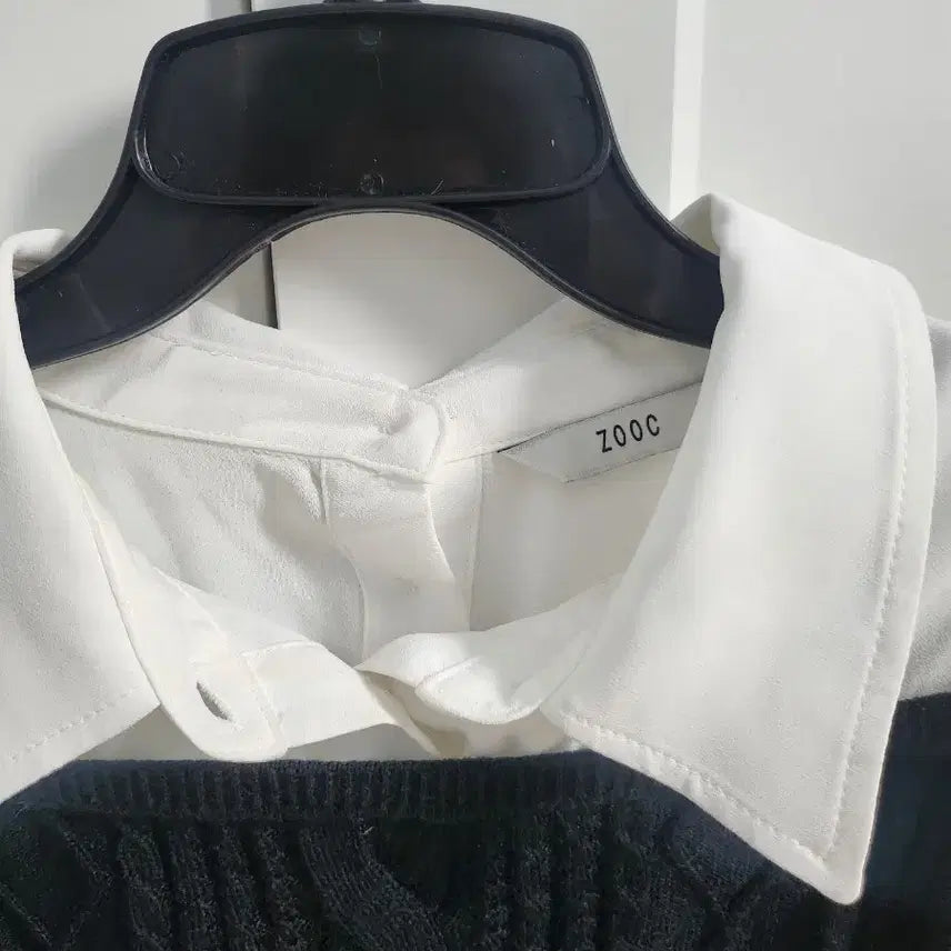 [BUNJANG] Zooc Cable Knit Layered Top / 주크 블랙 케이블 니트 + 흰색 셔츠 레이어드
