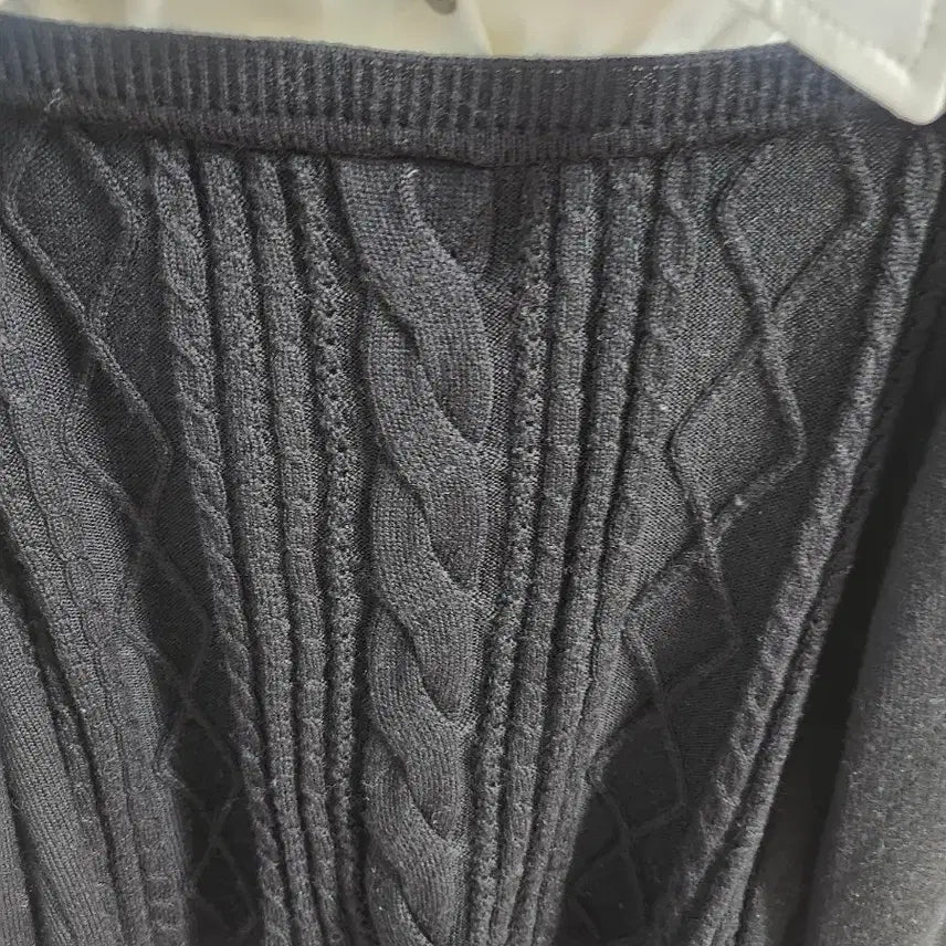 [BUNJANG] Zooc Cable Knit Layered Top / 주크 블랙 케이블 니트 + 흰색 셔츠 레이어드