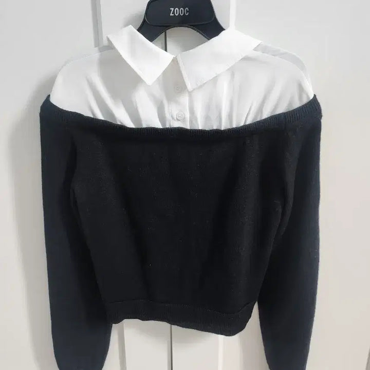 [BUNJANG] Zooc Cable Knit Layered Top / 주크 블랙 케이블 니트 + 흰색 셔츠 레이어드