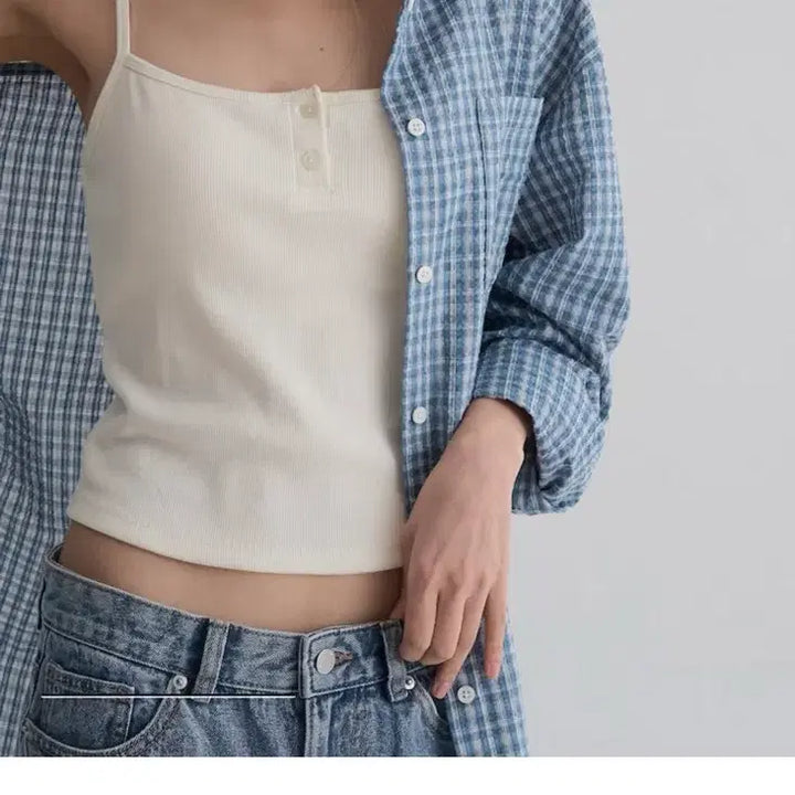 [BUNJANG] 8Seconds Henley Neck Sleeveless Top / 에잇세컨즈 헨리넥 슬리브리스 화이트 S