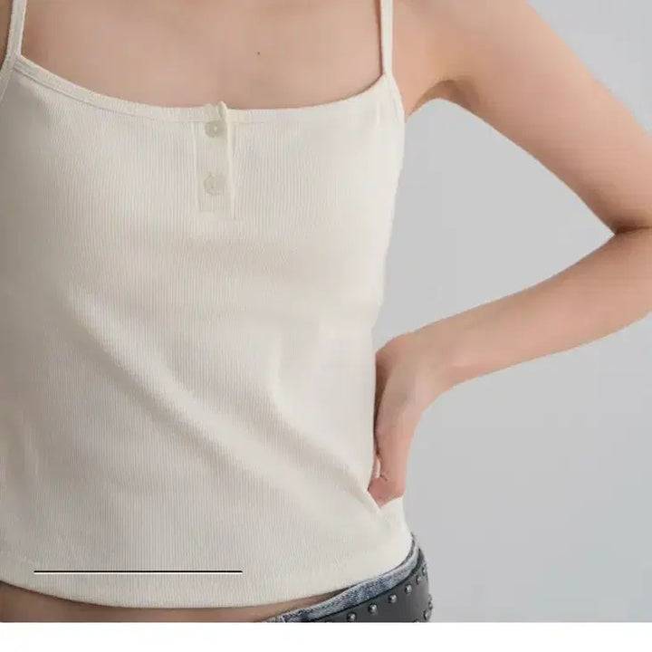 [BUNJANG] 8Seconds Henley Neck Sleeveless Top / 에잇세컨즈 헨리넥 슬리브리스 화이트 S