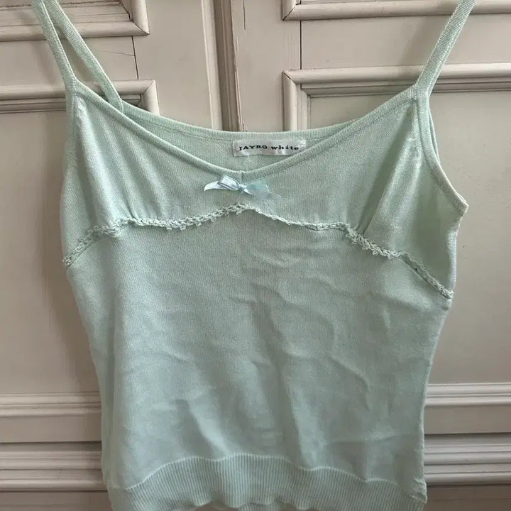 [BUNJANG] Vintage Mint Lace Trim Knit Tank Top / 빈티지 민트 민소매 나시 니트