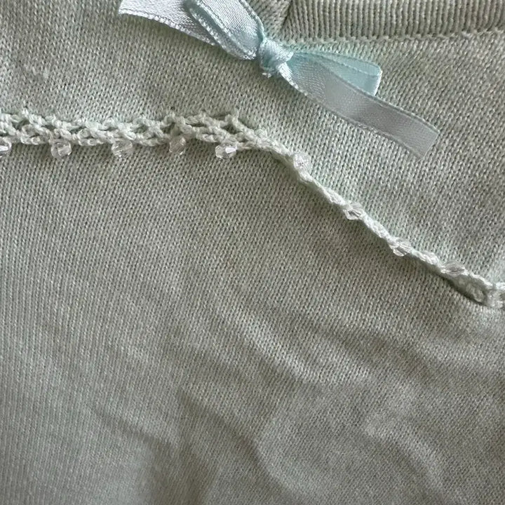 [BUNJANG] Vintage Mint Lace Trim Knit Tank Top / 빈티지 민트 민소매 나시 니트