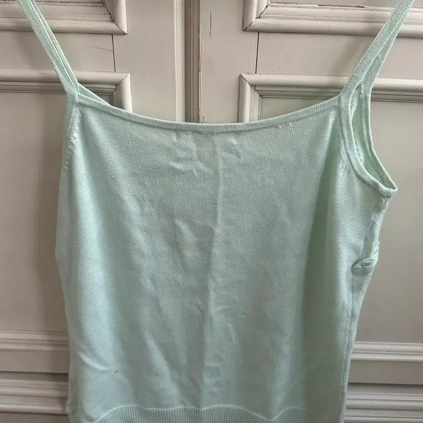 [BUNJANG] Vintage Mint Lace Trim Knit Tank Top / 빈티지 민트 민소매 나시 니트