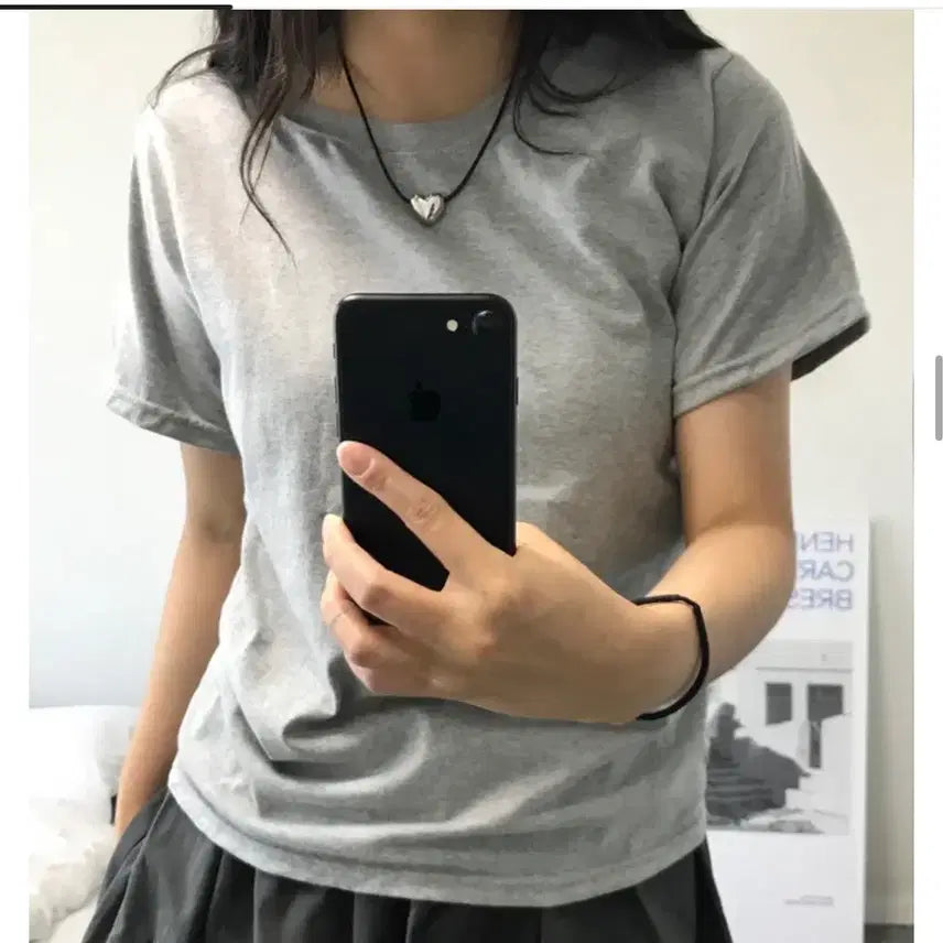 [BUNJANG] Melange Gray Cotton U-Neck Short Sleeve T-Shirt / 메란지 그레이 회색 기본핏 코튼 유넥 반팔 티셔츠