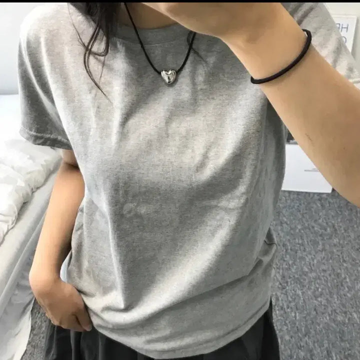[BUNJANG] Melange Gray Cotton U-Neck Short Sleeve T-Shirt / 메란지 그레이 회색 기본핏 코튼 유넥 반팔 티셔츠