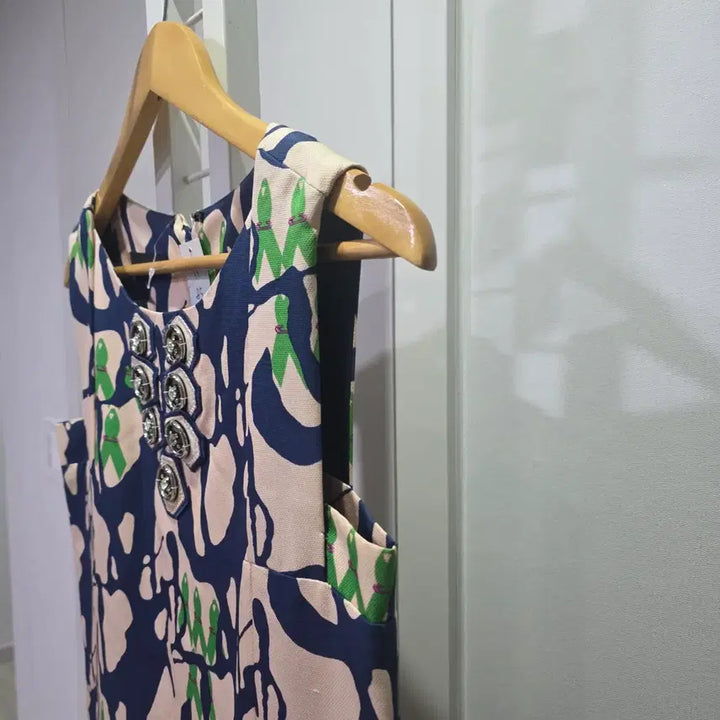 [BUNJANG] Mine Pattern Sleeveless Midi Dress / 마인 패턴 민소매 원피스 장식 포인트