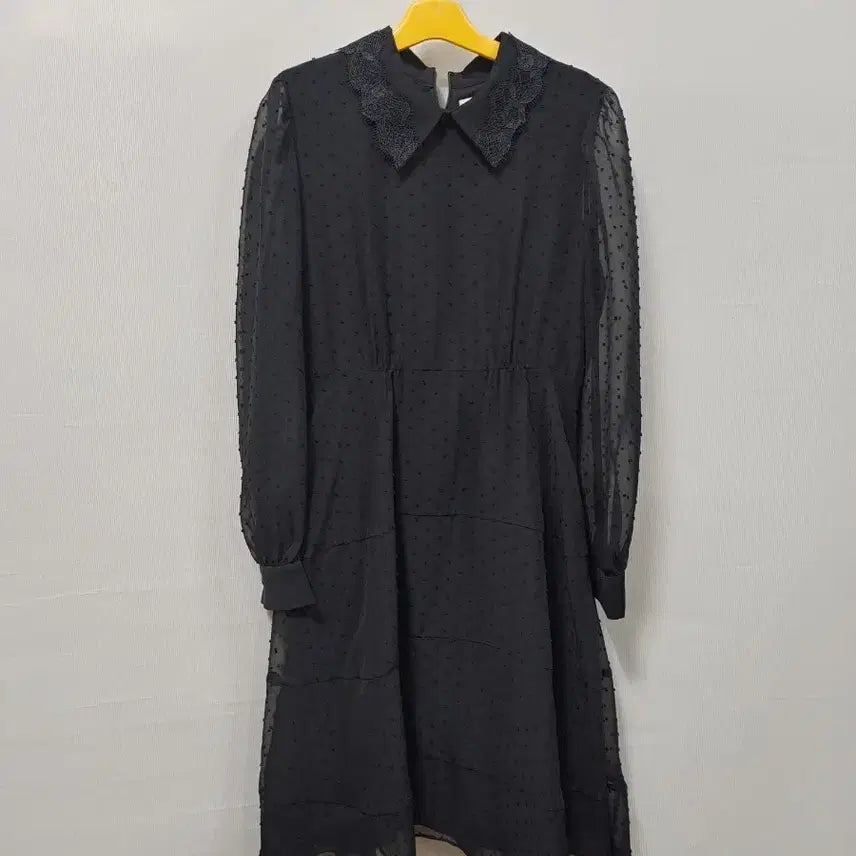 [BUNJANG] SJSJ Black Lace Collar Dot Long Dress / sjsj 블랙 레이스 카라 도트 롱 원피스 여성 76-90-155