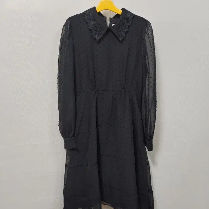 [BUNJANG] SJSJ Black Lace Collar Dot Long Dress / sjsj 블랙 레이스 카라 도트 롱 원피스 여성 76-90-155
