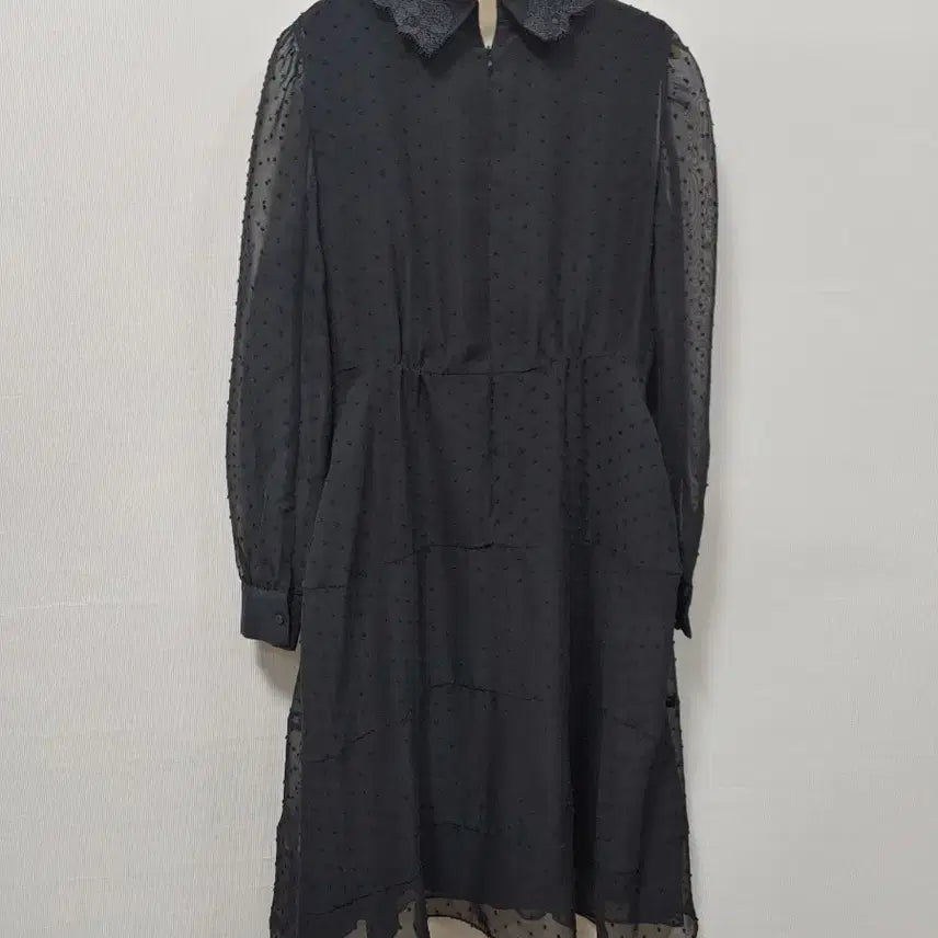 [BUNJANG] SJSJ Black Lace Collar Dot Long Dress / sjsj 블랙 레이스 카라 도트 롱 원피스 여성 76-90-155