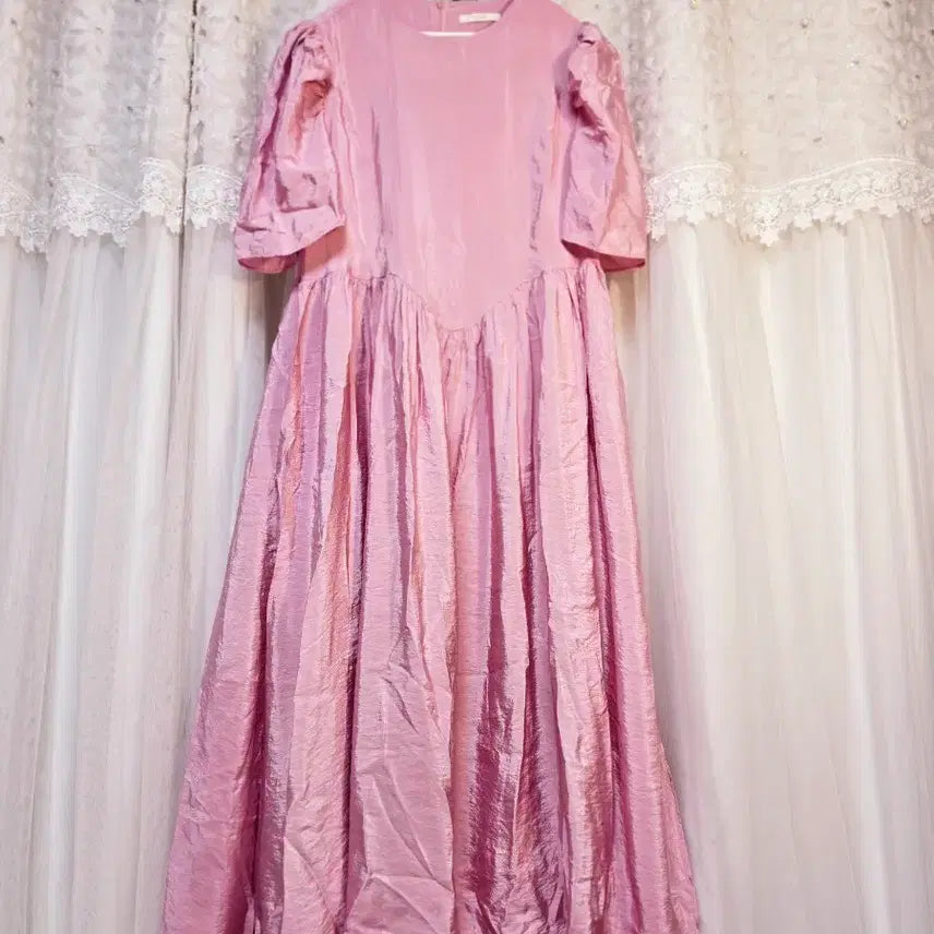 [SOLD OUT] 새틴핑크롱원피스