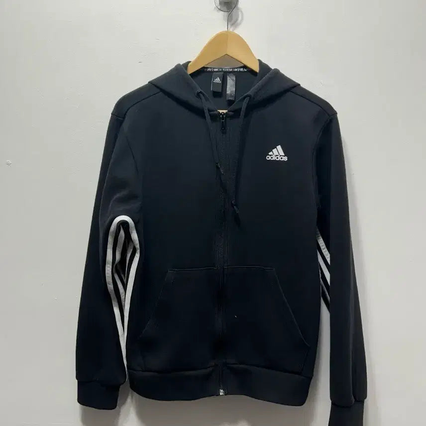 [BUNJANG] Adidas Three-Stripe Black Hooded Zip-up Jacket (M) / 아디다스 삼선 블랙 후드집업 M
