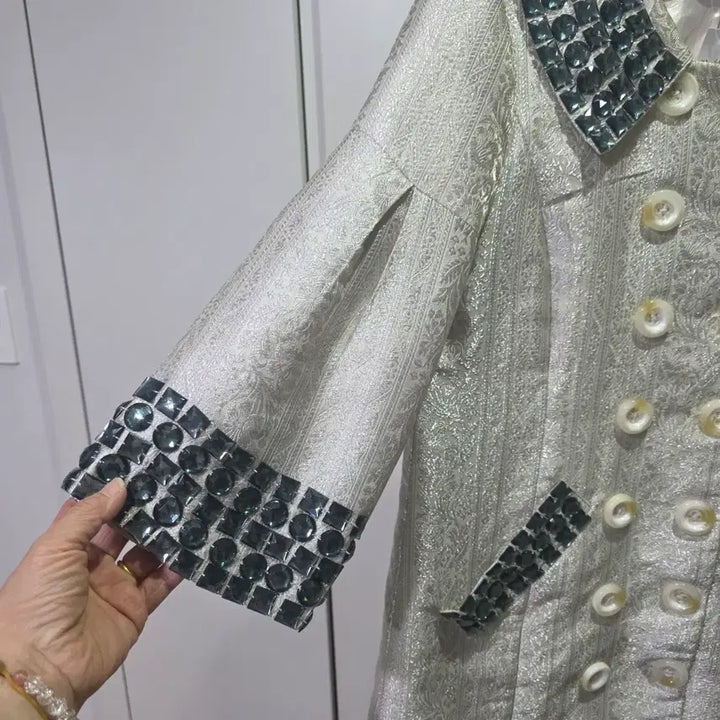 [BUNJANG] Cubic Embellished Double Button Coat / 큐빅 장식 더블 버튼 코트