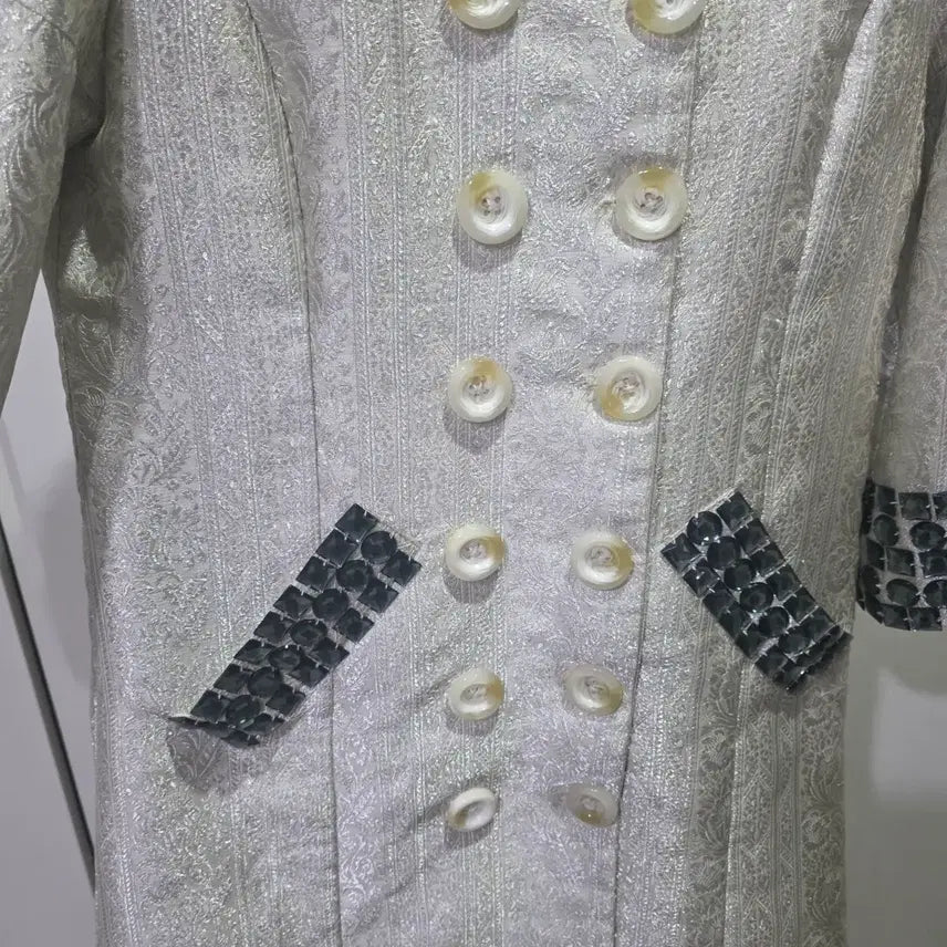 [BUNJANG] Cubic Embellished Double Button Coat / 큐빅 장식 더블 버튼 코트