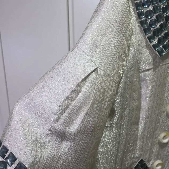 [BUNJANG] Cubic Embellished Double Button Coat / 큐빅 장식 더블 버튼 코트