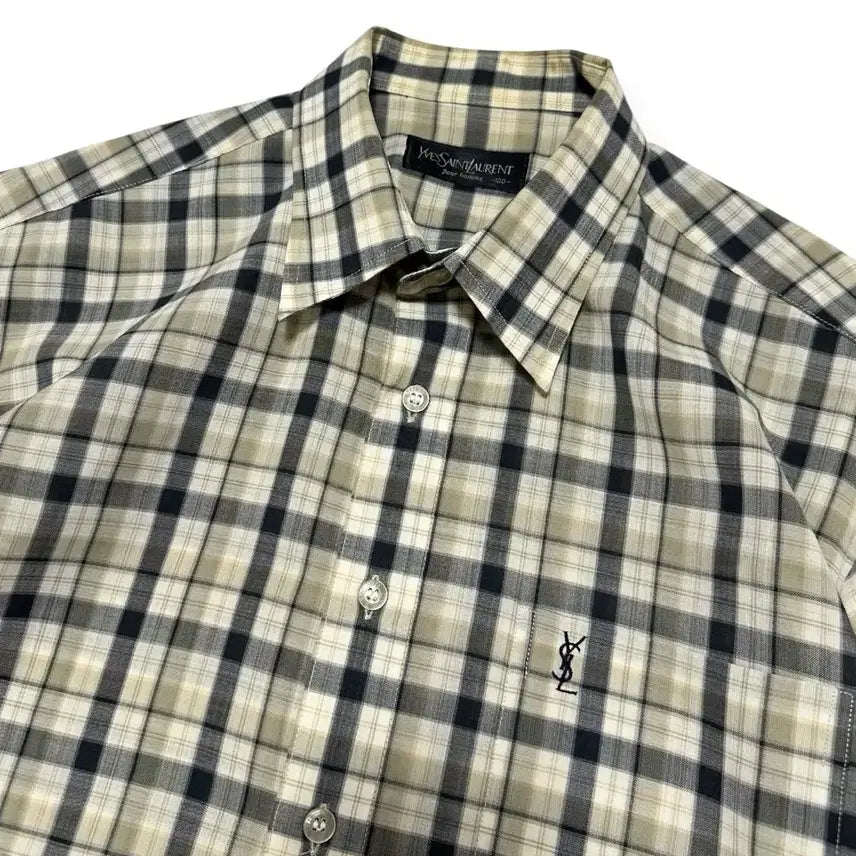 [BUNJANG] YSL Yves Saint Laurent Checkered Short Sleeve Shirt / YSL 입생로랑 체크 반팔 셔츠
