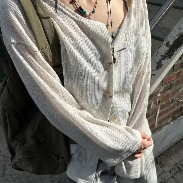 [BUNJANG] Shinsegye Summer Two-Way Cardigan Linen Ivory Vintage / 신시 여름 투웨이 가디건 린넨 아이보리 아오이유우 모리걸 빈티지
