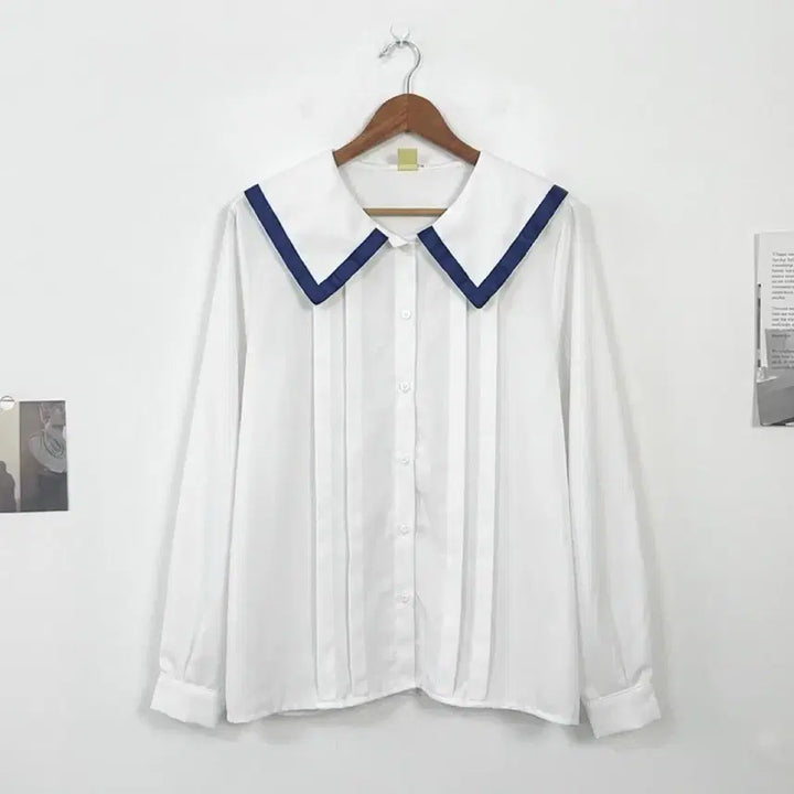 [BUNJANG] White Navy Collar Blouse / 화이트네이비 카라 블라우스
