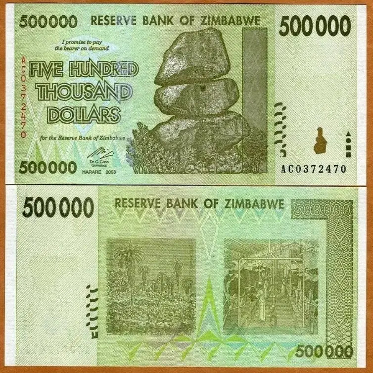 [BUNJANG] Zimbabwe 2008 500,000 Dollar Banknote / 짐바브웨 2008년 50만달러 미사용
