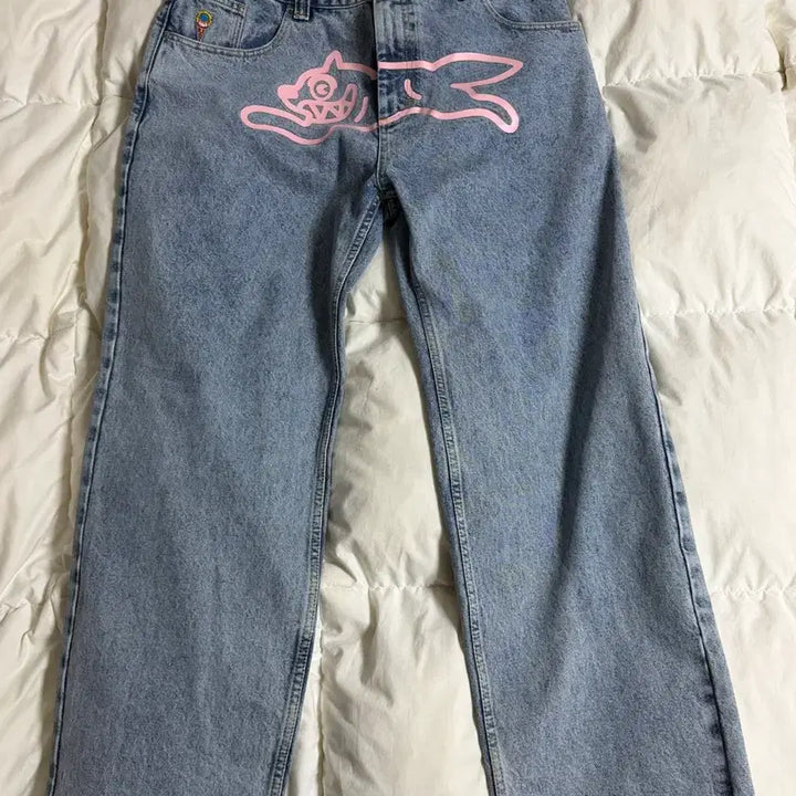 [BUNJANG] Icecream Pink Running Dog Denim Pants / (34) Icecream 아이스크림 핑크 러닝독 데님 팬츠