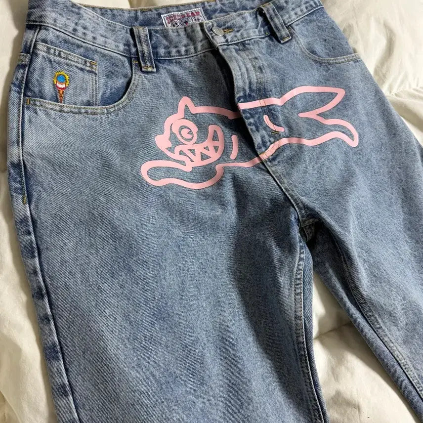 [BUNJANG] Icecream Pink Running Dog Denim Pants / (34) Icecream 아이스크림 핑크 러닝독 데님 팬츠