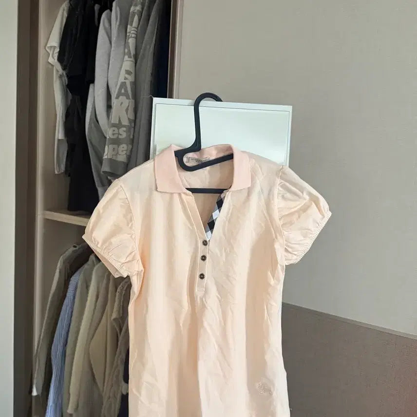 [BUNJANG] Burberry Brit Check Pink Short Sleeve Polo Shirt / 버버리 브릿 체크 카라 핑크 반팔티