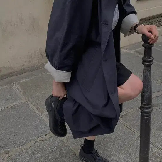 [BUNJANG] Nothing Written Volume Balmacaan Trench Coat / 낫띵리튼 Volume balmacaan trench (Dark navy)