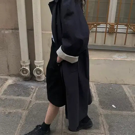 [BUNJANG] Nothing Written Volume Balmacaan Trench Coat / 낫띵리튼 Volume balmacaan trench (Dark navy)