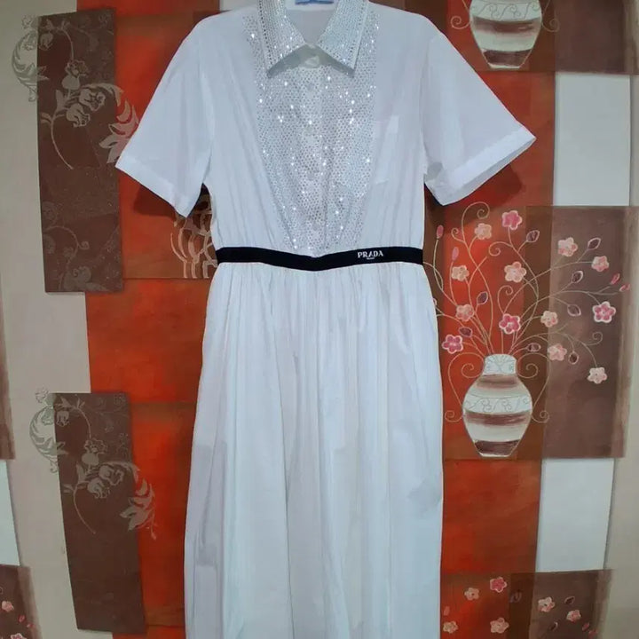 [BUNJANG] White Cubic Shirt Long Dress / 화이트 큐빅 셔츠 롱 원피스