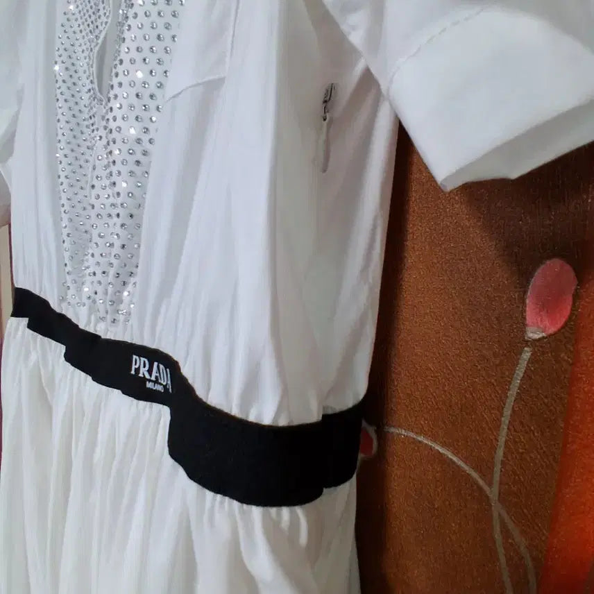[BUNJANG] White Cubic Shirt Long Dress / 화이트 큐빅 셔츠 롱 원피스