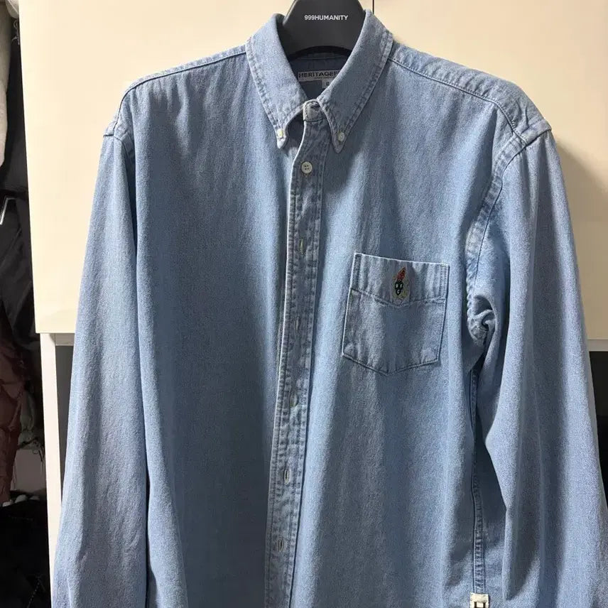 [BUNJANG] Heritagefloss Crest Vtg Washed Denim Shirt L.Indigo / 헤리티지플로스 데님 셔츠 S
