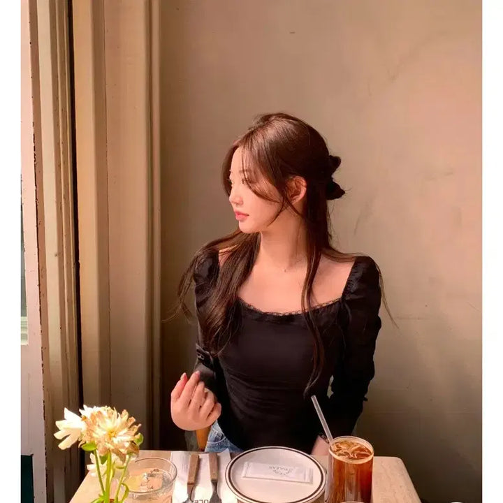 [BUNJANG] JeniO Clean Square Lace Blouse - Black (New) / [제니오,새상품] 클린 스퀘어 레이스 블라우스 블랙
