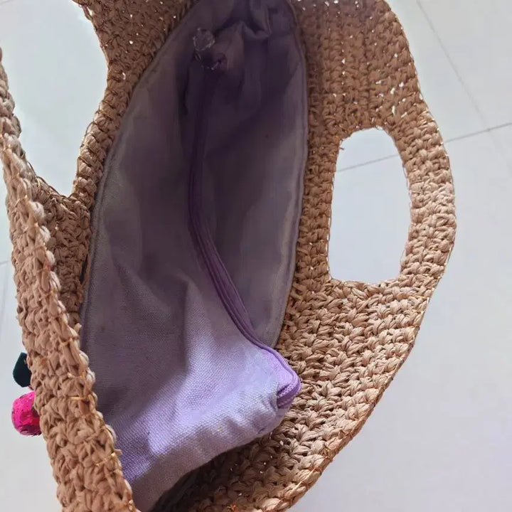 [BUNJANG] Rattan Tote Bag with Cherry Brooch / 체리브로치 장식 라탄 토트백 (사이즈 큼)
