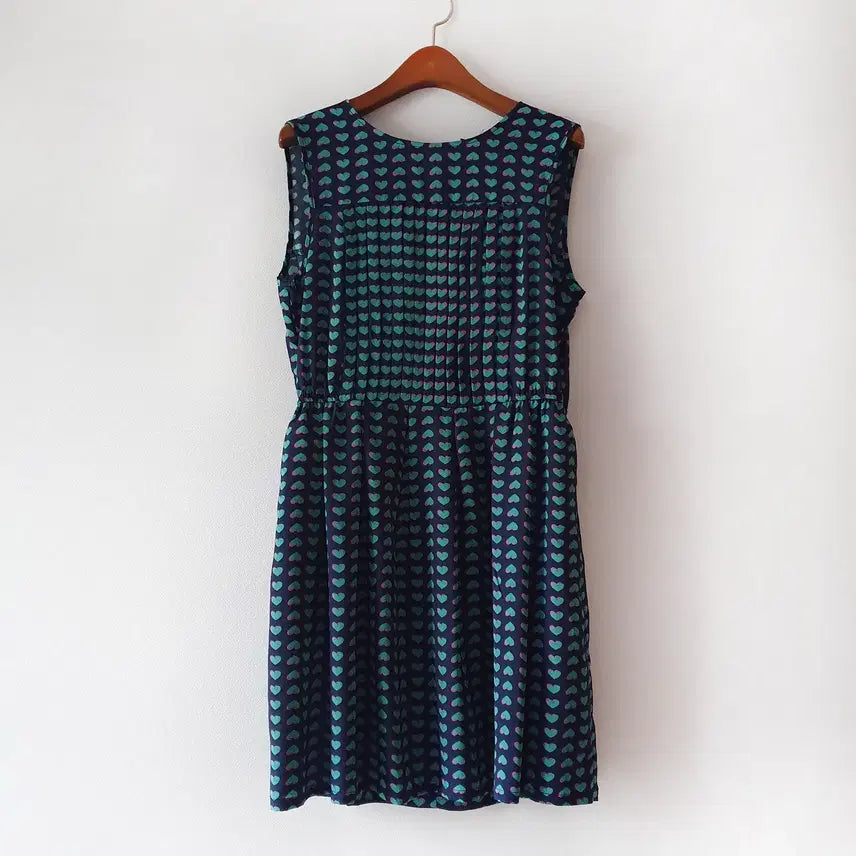[BUNJANG] Heart Pattern Silk Blend Dress, Size 2 / 네이비 하트 패턴 실크 혼방 원피스 2사이즈