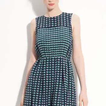[BUNJANG] Heart Pattern Silk Blend Dress, Size 2 / 네이비 하트 패턴 실크 혼방 원피스 2사이즈