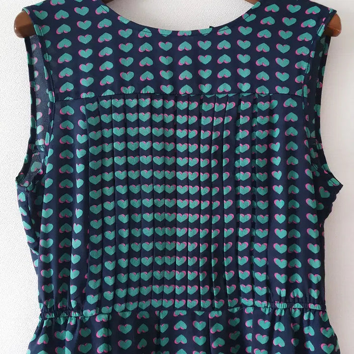[BUNJANG] Heart Pattern Silk Blend Dress, Size 2 / 네이비 하트 패턴 실크 혼방 원피스 2사이즈