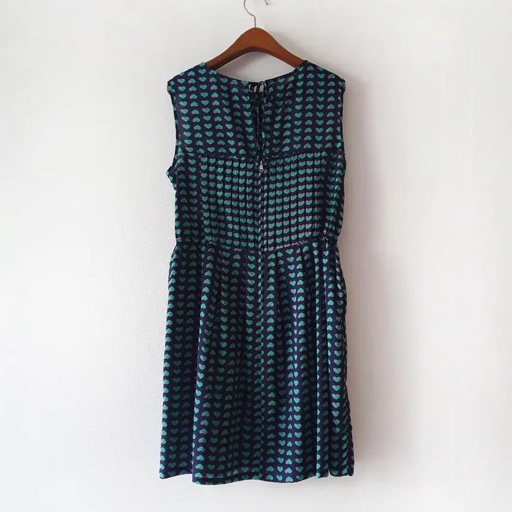 [BUNJANG] Heart Pattern Silk Blend Dress, Size 2 / 네이비 하트 패턴 실크 혼방 원피스 2사이즈