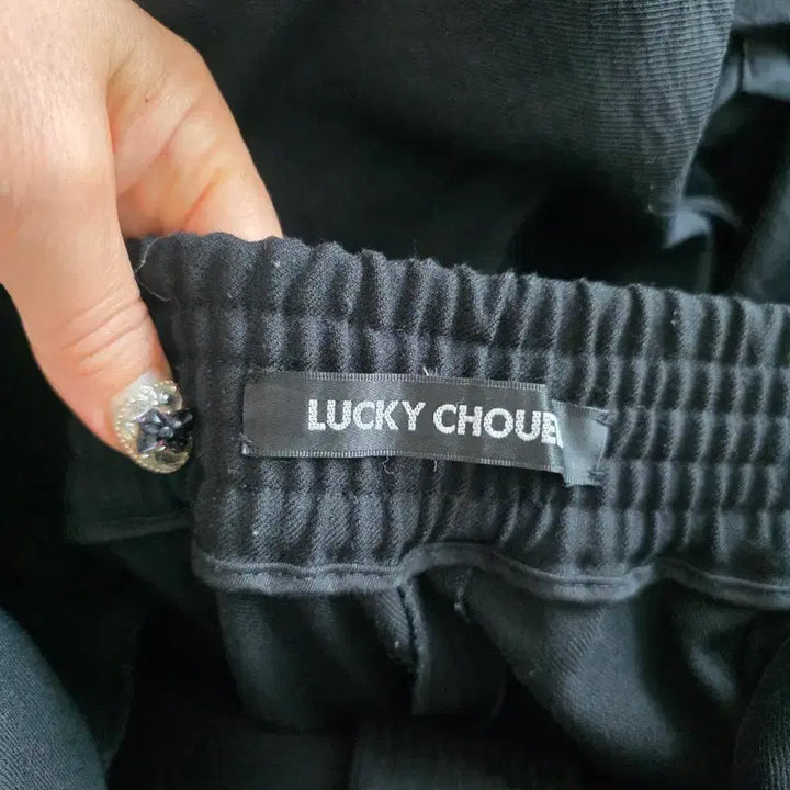 [BUNJANG] Lucky Chouette Black Ribbon Strap Wide Pants / 럭키슈에뜨블랙 리본 스트랩 와이드 팬츠