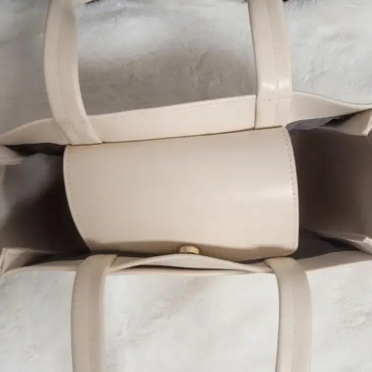 [BUNJANG] White Leather Mini Tote Bag / 화이트 레더 미니 토트백