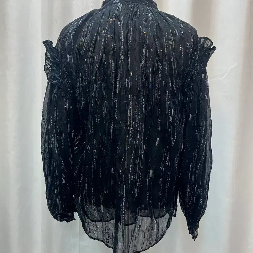 [BUNJANG] OBZEE 22FW Sequin Chiffon Ribbon Blouse / 오브제 OBZEE 22FW 시퀸 쉬폰 리본 블라우스 44 새옷급