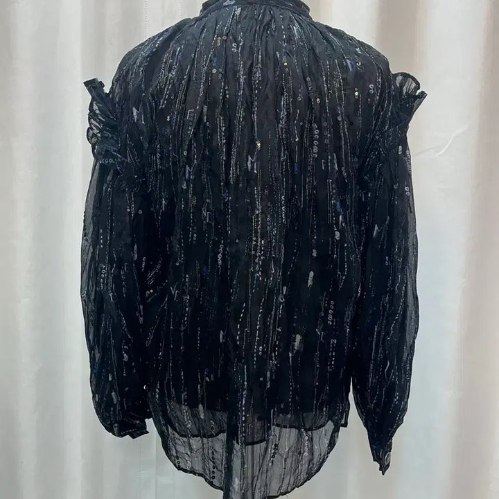 [BUNJANG] OBZEE 22FW Sequin Chiffon Ribbon Blouse / 오브제 OBZEE 22FW 시퀸 쉬폰 리본 블라우스 44 새옷급