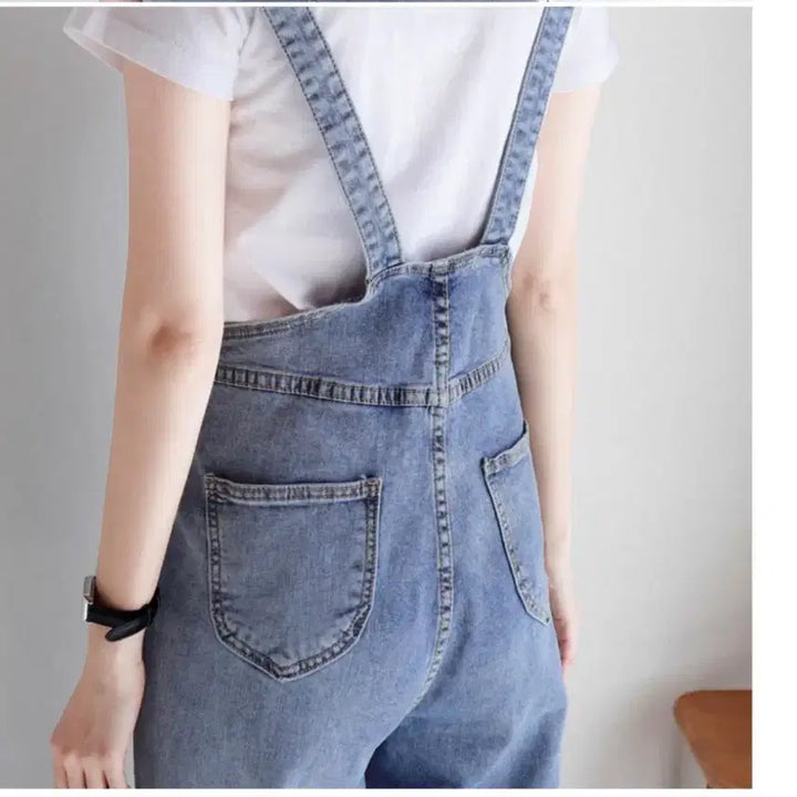 [BUNJANG] Korean Style Light Blue Long Wide Strap Jeans (Size S) / 수비진 연청 롱 와이드 멜빵 청바지 S사이즈 29,900원