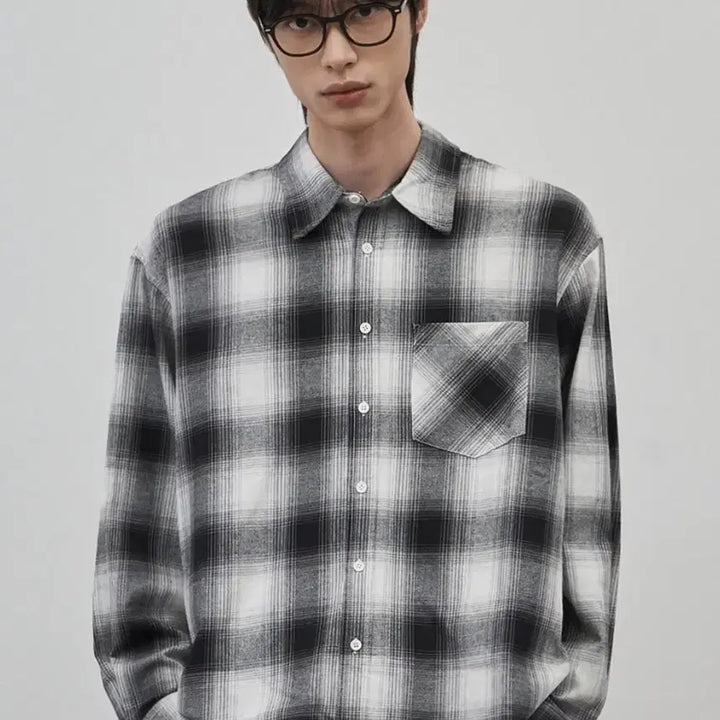 [BUNJANG] Breno Oversized Cotton Check Shirt White Black / 브레노 오버핏 체크 남방M