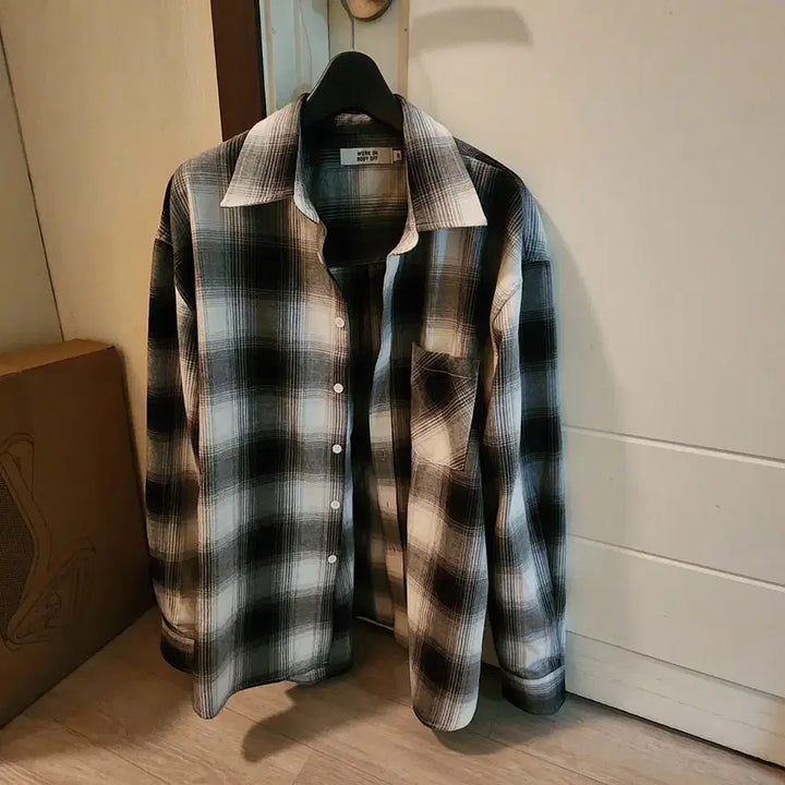 [BUNJANG] Breno Oversized Cotton Check Shirt White Black / 브레노 오버핏 체크 남방M