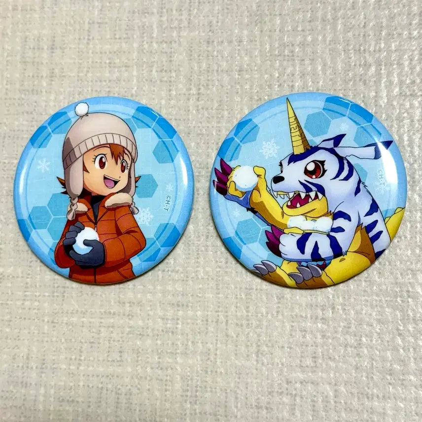 [BUNJANG] Digimon Sora &amp; Piximon Snowball Fight Can Badge Bundle Set / 일괄) 디지몬 소라 파피몬 눈싸움 캔뱃지