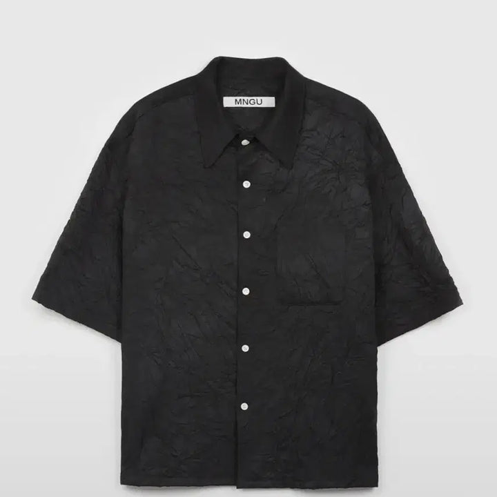 [BUNJANG] MNGU Crinkle Mid-Sleeve Shirt in Black / MNGU 크링클 미드-슬리브 셔츠 IN 블랙