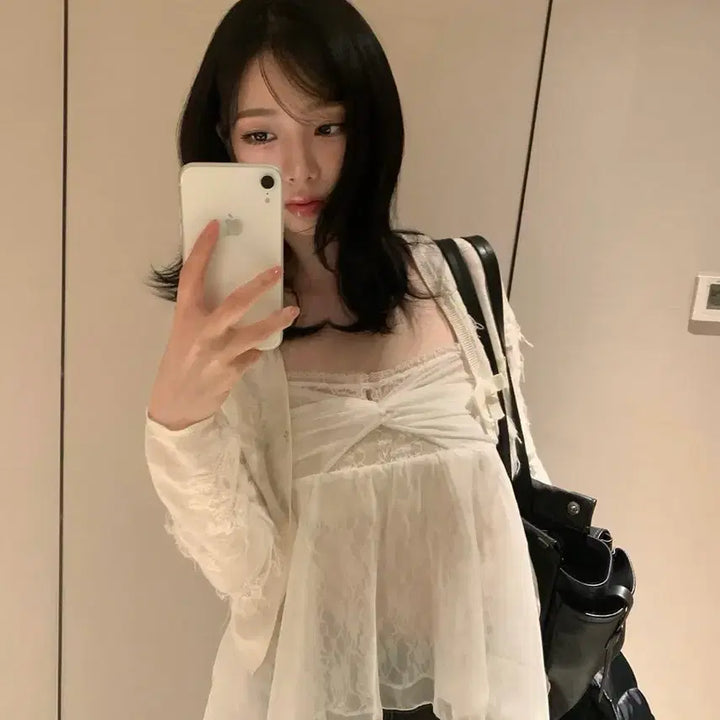 [BUNJANG] PAIN OR PLEASURE Karina Rose Shirring Blouse / 페인오어플레져 카리나착용 로즈셔링 블라우스(택0)